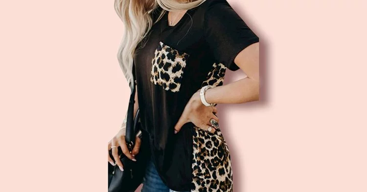 Animal Print Long Sleeve Top with coral jeans